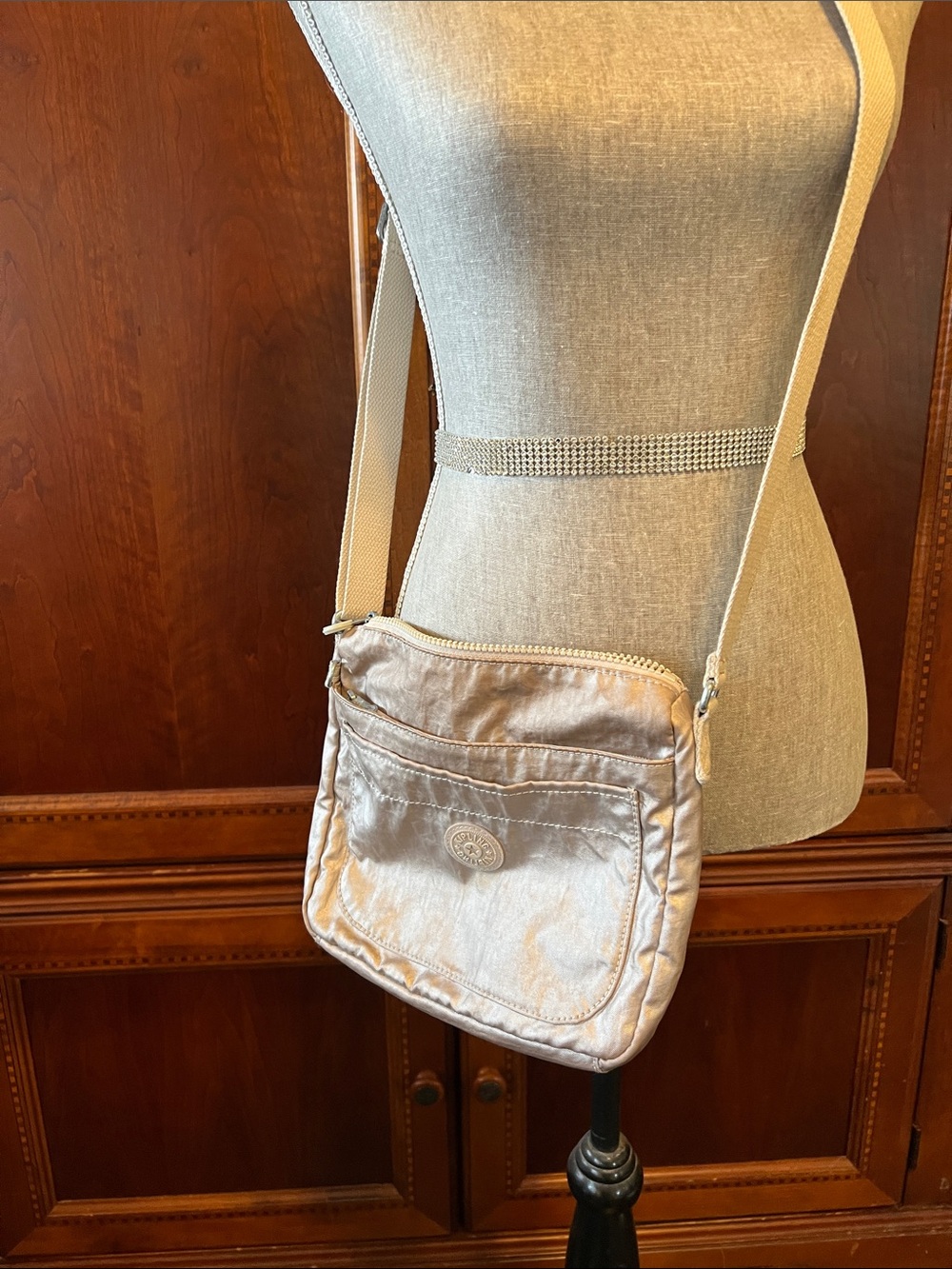 Kipling Champagne Metallic Crossbody Bag